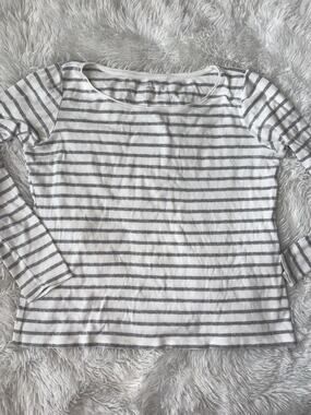 Eileen Fisher Women’s S Gray & Wht Striped Tee. Soft, Exc. Quality